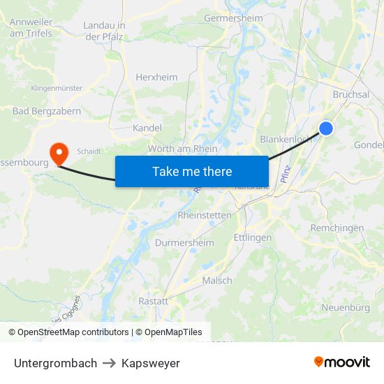 Untergrombach to Kapsweyer map