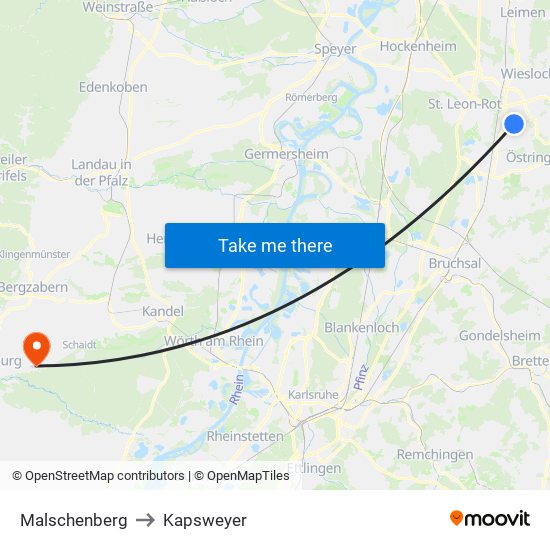 Malschenberg to Kapsweyer map