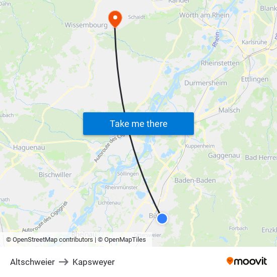 Altschweier to Kapsweyer map
