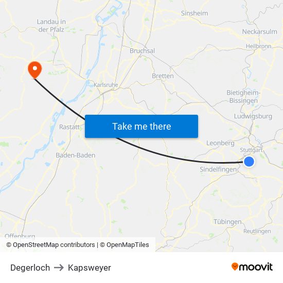 Degerloch to Kapsweyer map