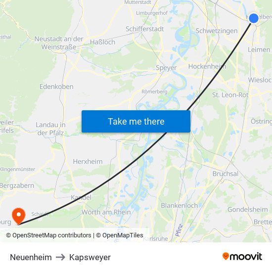 Neuenheim to Kapsweyer map