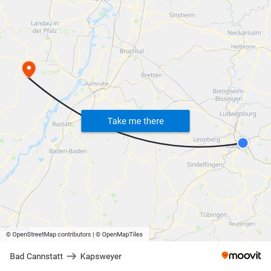 Bad Cannstatt to Kapsweyer map