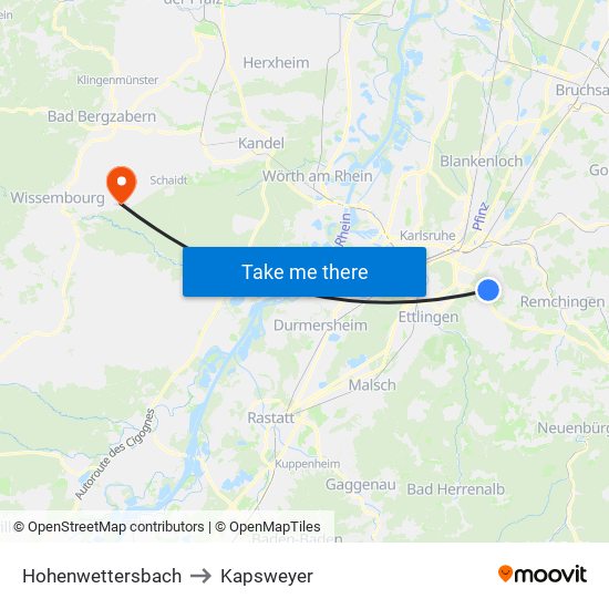 Hohenwettersbach to Kapsweyer map