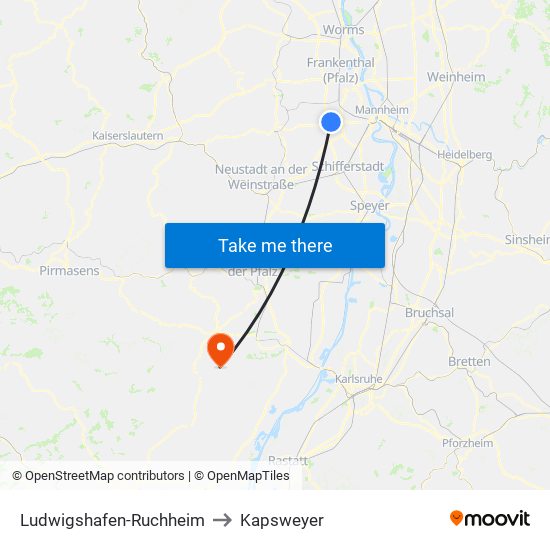 Ludwigshafen-Ruchheim to Kapsweyer map