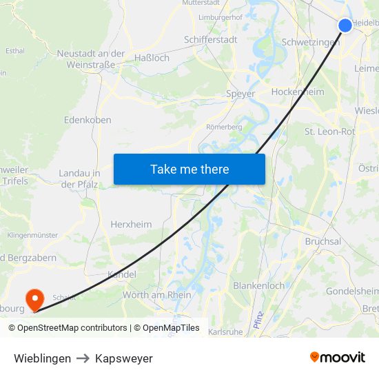 Wieblingen to Kapsweyer map