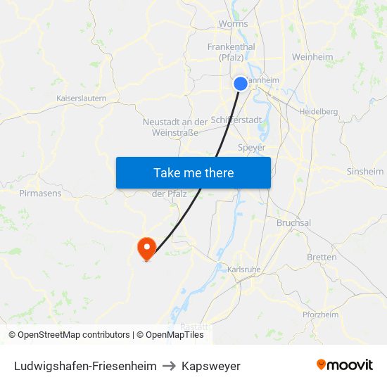 Ludwigshafen-Friesenheim to Kapsweyer map