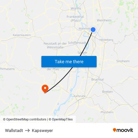 Wallstadt to Kapsweyer map