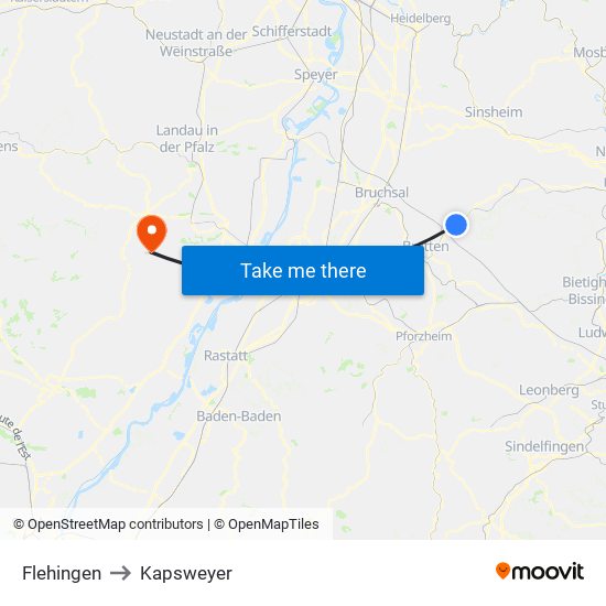 Flehingen to Kapsweyer map