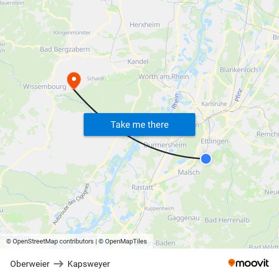 Oberweier to Kapsweyer map