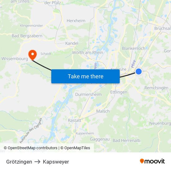 Grötzingen to Kapsweyer map