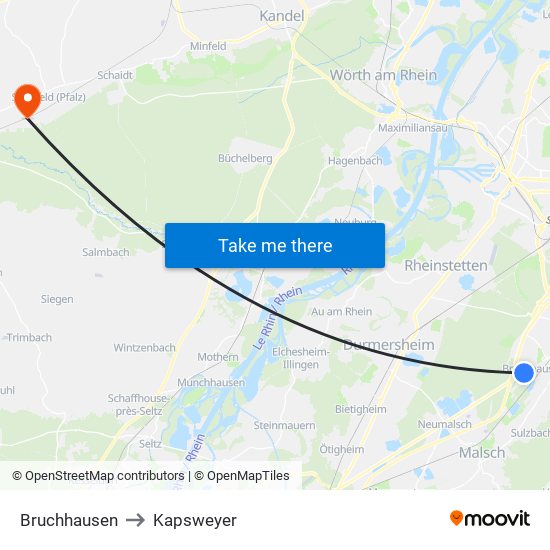Bruchhausen to Kapsweyer map