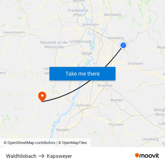 Waldhilsbach to Kapsweyer map