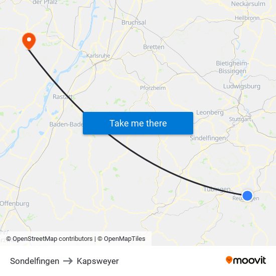 Sondelfingen to Kapsweyer map