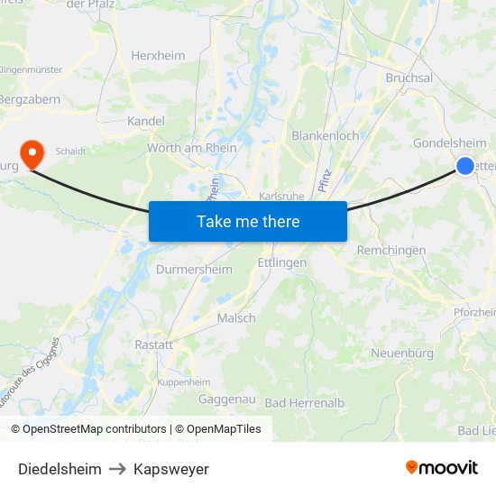 Diedelsheim to Kapsweyer map