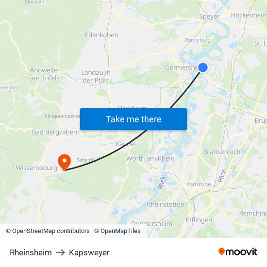 Rheinsheim to Kapsweyer map
