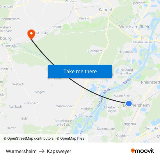 Würmersheim to Kapsweyer map