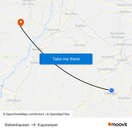 Bebenhausen to Kapsweyer map