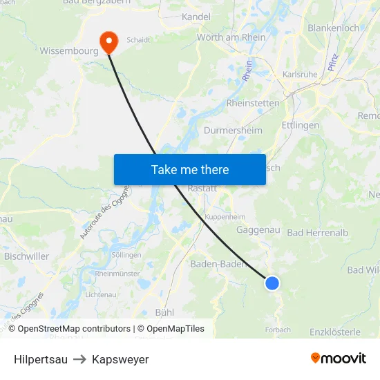 Hilpertsau to Kapsweyer map