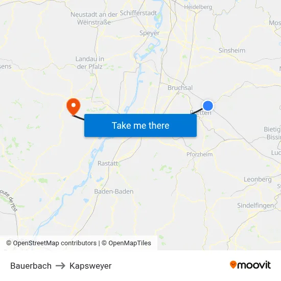 Bauerbach to Kapsweyer map