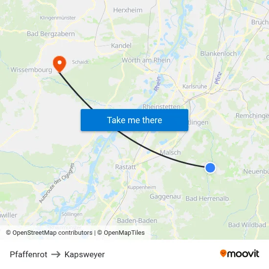 Pfaffenrot to Kapsweyer map