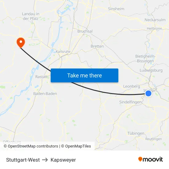 Stuttgart-West to Kapsweyer map