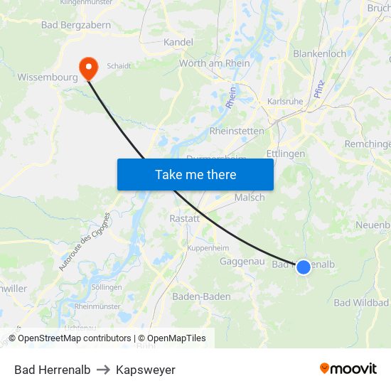 Bad Herrenalb to Kapsweyer map