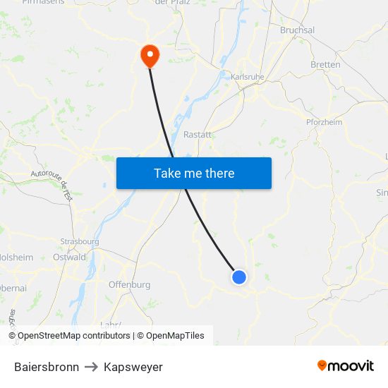 Baiersbronn to Kapsweyer map
