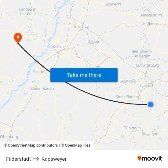 Filderstadt to Kapsweyer map