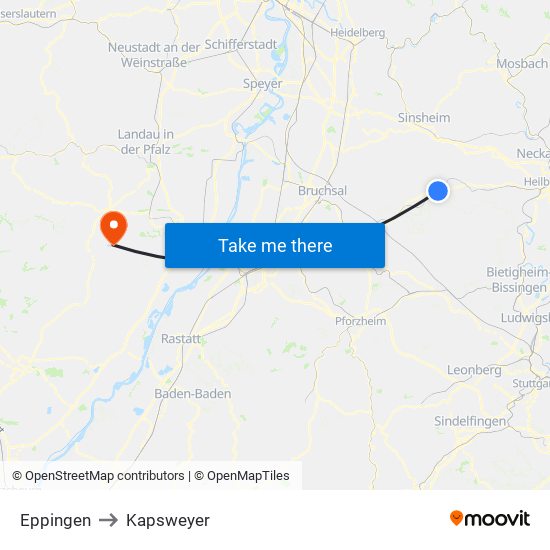 Eppingen to Kapsweyer map