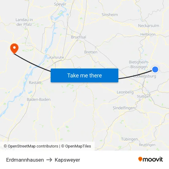 Erdmannhausen to Kapsweyer map
