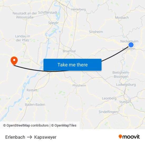 Erlenbach to Kapsweyer map