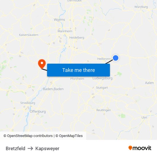 Bretzfeld to Kapsweyer map