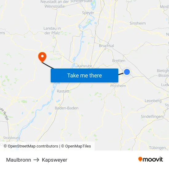 Maulbronn to Kapsweyer map