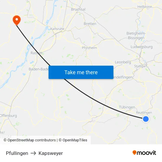 Pfullingen to Kapsweyer map