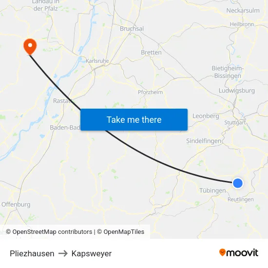 Pliezhausen to Kapsweyer map