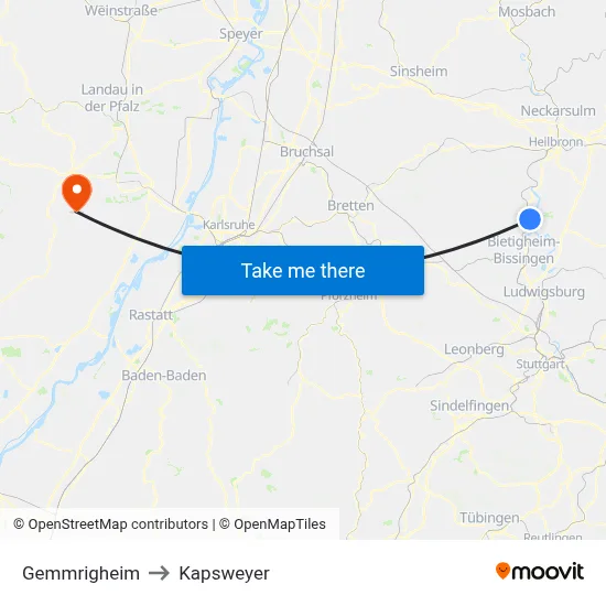 Gemmrigheim to Kapsweyer map