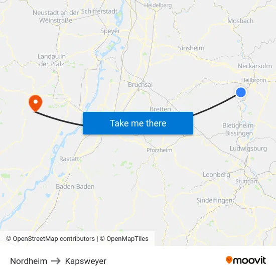 Nordheim to Kapsweyer map