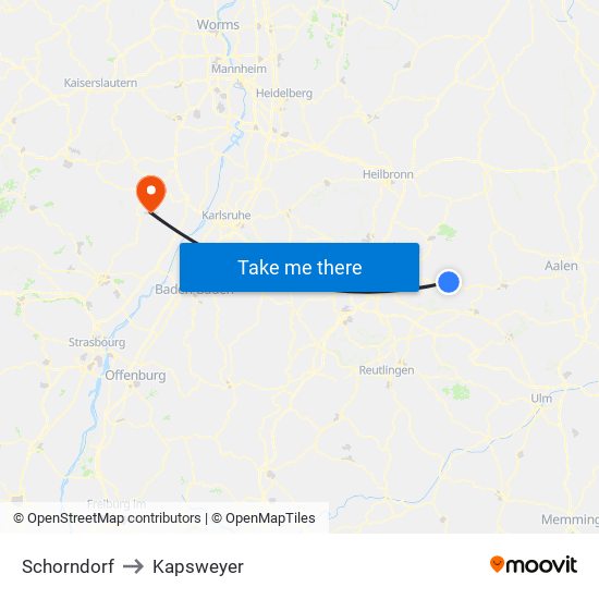 Schorndorf to Kapsweyer map