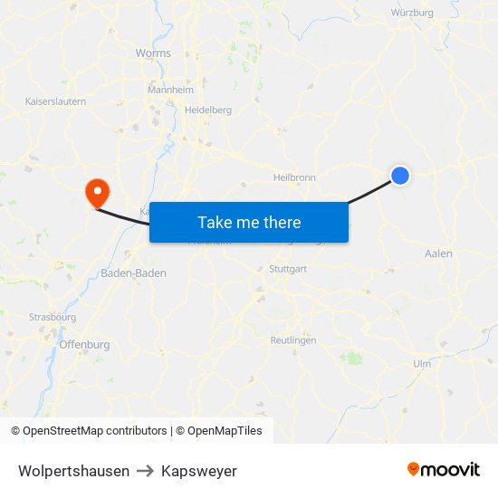 Wolpertshausen to Kapsweyer map