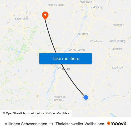 Villingen-Schwenningen to Thaleischweiler-Wallhalben map