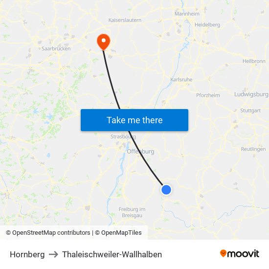 Hornberg to Thaleischweiler-Wallhalben map