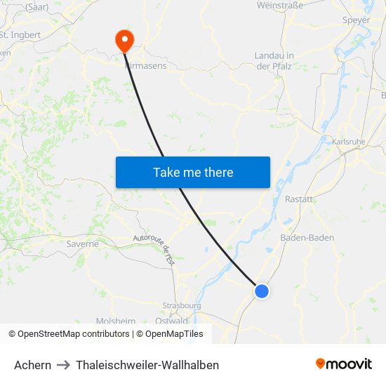 Achern to Thaleischweiler-Wallhalben map