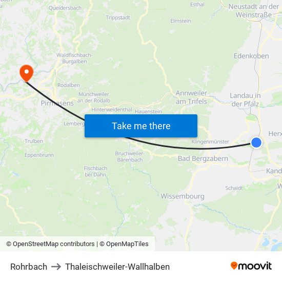 Rohrbach to Thaleischweiler-Wallhalben map