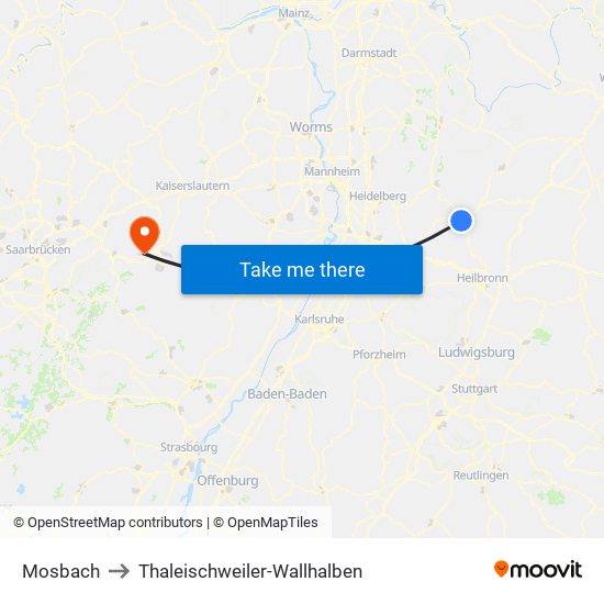 Mosbach to Thaleischweiler-Wallhalben map