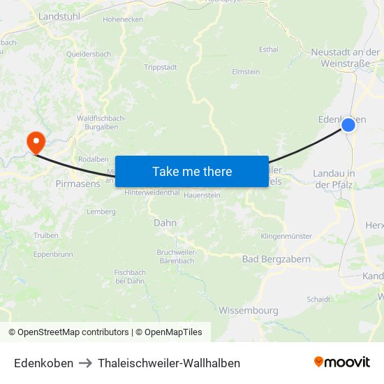 Edenkoben to Thaleischweiler-Wallhalben map