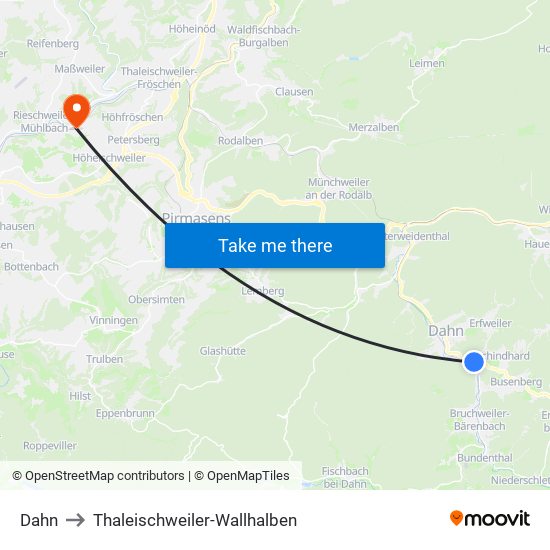 Dahn to Thaleischweiler-Wallhalben map
