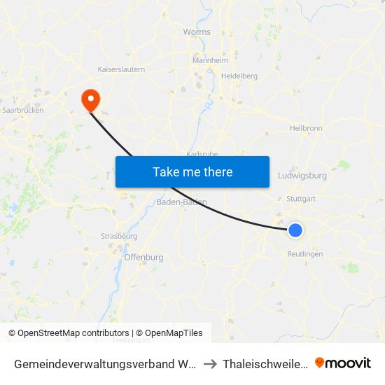 Gemeindeverwaltungsverband Waldenbuch/Steinenbronn to Thaleischweiler-Wallhalben map