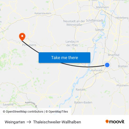 Weingarten to Thaleischweiler-Wallhalben map