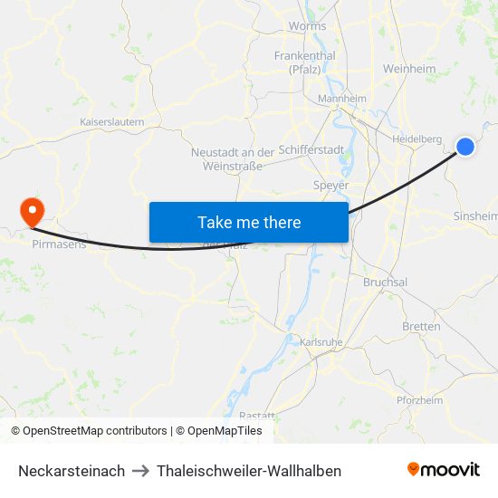 Neckarsteinach to Thaleischweiler-Wallhalben map