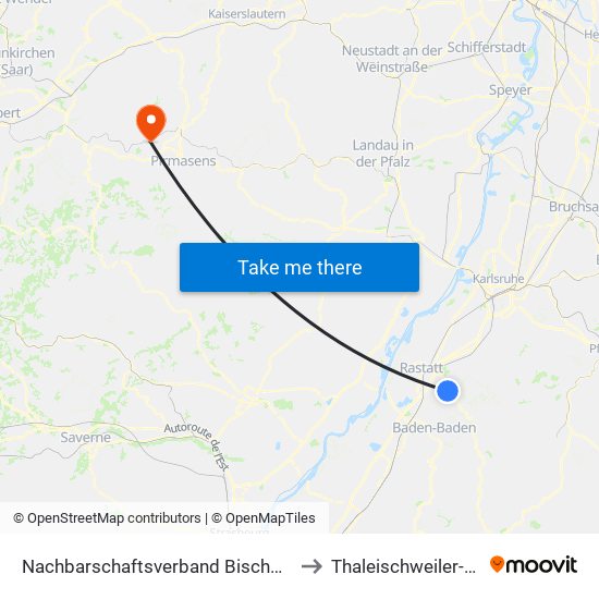 Nachbarschaftsverband Bischweier-Kuppenheim to Thaleischweiler-Wallhalben map